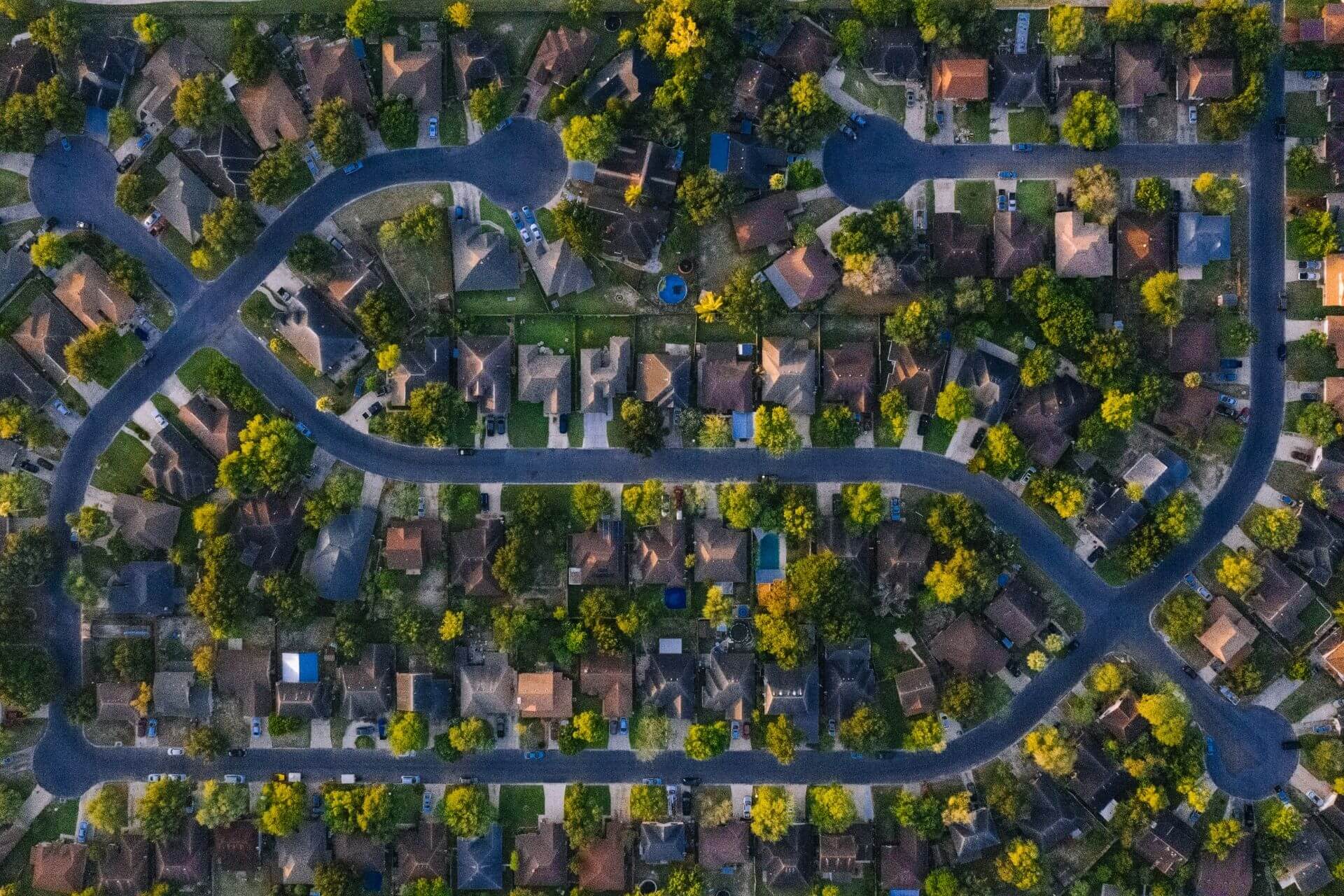 Arial Drone View of a neighborhood